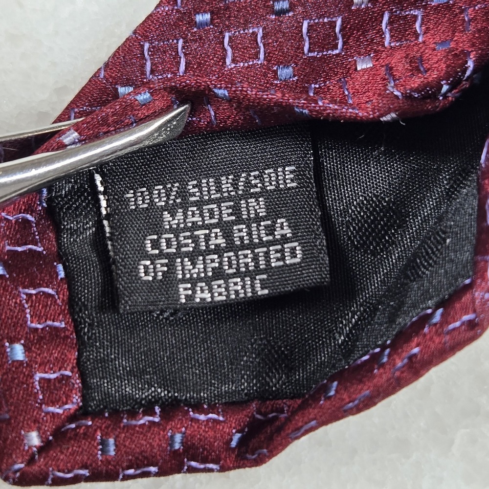 Perry Ellis Portfolio Silk Tie Burgundy Red Blue Geometric Diamond Neat Pattern - Picture 4 of 6